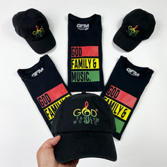 God Family and Music Black Yellow Green Red Hat