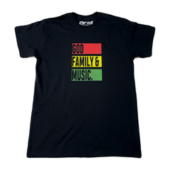God Family and Music Black Yellow Green Red T-shirt